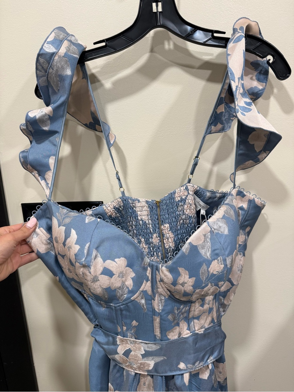V. Chapman Blue Floral Midi Dress with White Blossoms - Picture 6 of 9